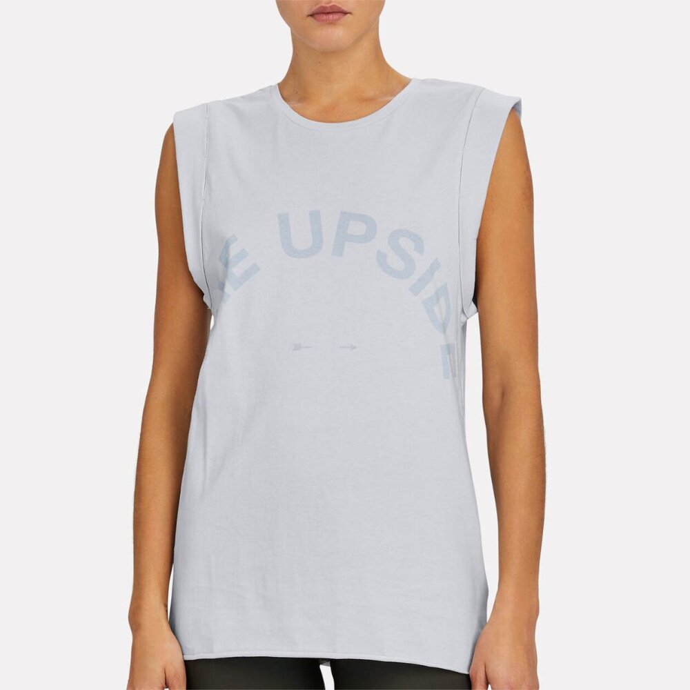 THE UPSIDE Logo Muscle Tank Top, Blue, XS